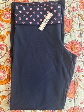 PINK Victoria's Secret Navy Fold-Over Lounge Pants with Pink Trim Tag